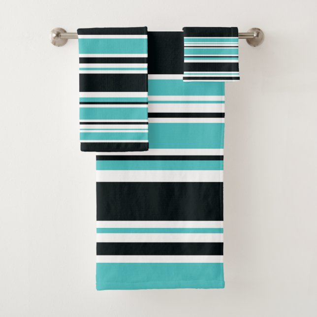 Conjunto De Toalhas Turquesa Azul, Verde, Preto e Listras brancas (Insitu)