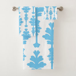 Conjunto De Toalhas Turquesa Branco e Azul Damasco Modernidade Glamuro