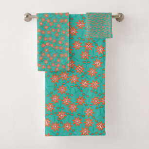 Conjunto De Toalhas Turquesa colorida & teste padrão de flor