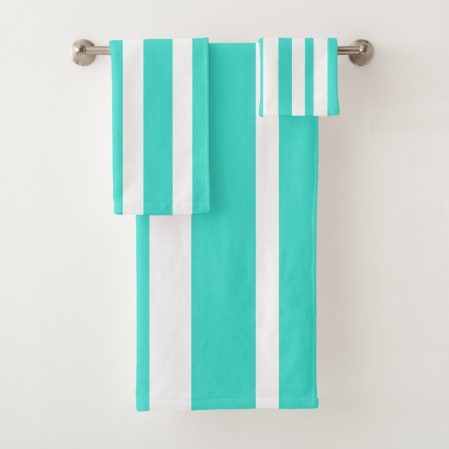 Conjunto De Toalhas Turquesa de Verão Listras Brancas (Insitu)