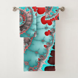 Conjunto De Toalhas Turquesa e Abstrato de Espiral Vermelho