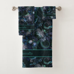 Conjunto De Toalhas Turquesa Gótica Cthulhu Tentáculo Com Flores