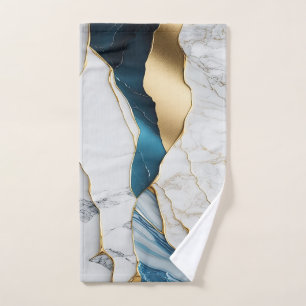 Conjunto De Toalhas Turquesa Mármore Pedra Branco Resfriado Dourado