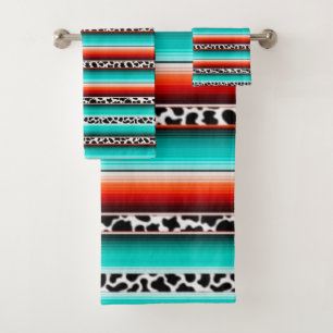 Conjunto De Toalhas Turquesa Ocidental Terracotta Stripes Impressão