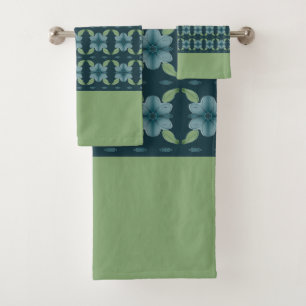 Conjunto De Toalhas Turquesa Profunda Com Verde