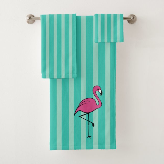 Conjunto De Toalhas Turquesa Retro Flamingo Bath Toque Presente (Insitu)