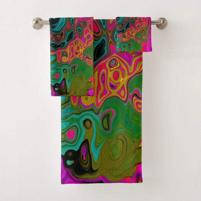 Conjunto De Toalhas Turquesa Trippy Abstrato Líquido Redemoinho Retro (Insitu)