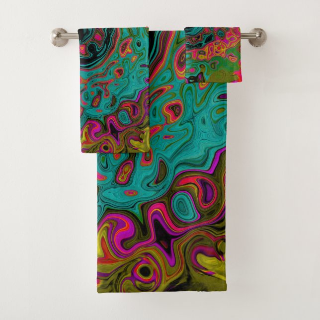 Conjunto De Toalhas Turquesa Trippy Abstrato Retro Líquido Redemoinho (Insitu)