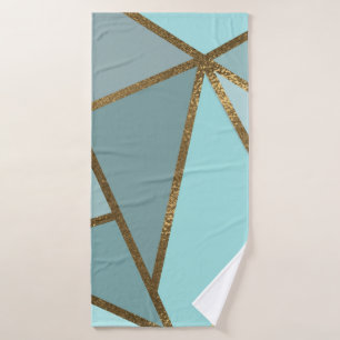 Conjunto De Toalhas Turquesa Verde Azul Marinho & Geométrico Bronze