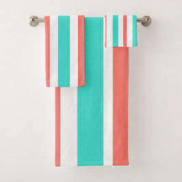 Conjunto De Toalhas Turquoise Coral White Stripes