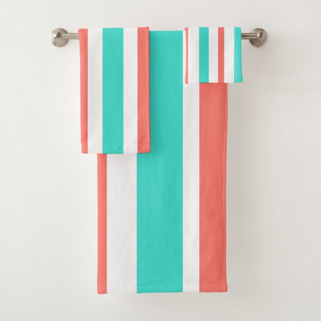 Conjunto De Toalhas Turquoise Coral White Stripes (Insitu)