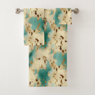 Conjunto De Toalhas Turquoise Cream Dourada, Southwest Cowhide