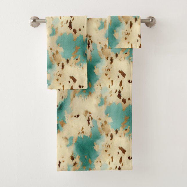 Conjunto De Toalhas Turquoise Cream Dourada, Southwest Cowhide (Insitu)