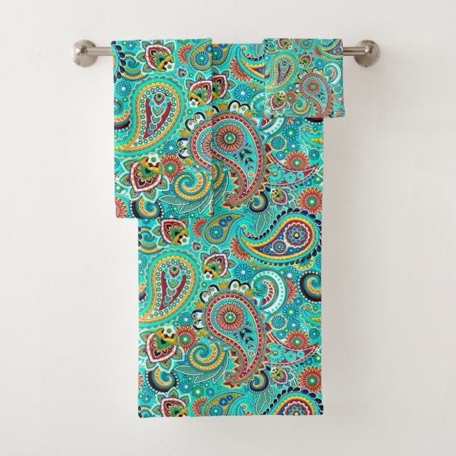 Conjunto De Toalhas Turquoise Floral Paisley (Insitu)