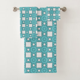 Conjunto De Toalhas Turquoise geometric-patterned 