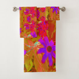 Conjunto De Toalhas Ultra-violeta, magenta e flores silvestres vermelh
