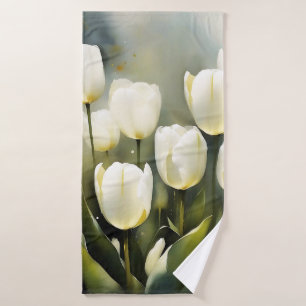 Conjunto De Toalhas Um bando de Tulipas Brancas em um Jardim Serene