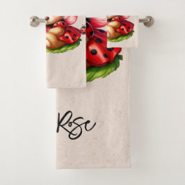 Conjunto De Toalhas Um Belo Urso De Teddy Vestido Como Um Ladybug