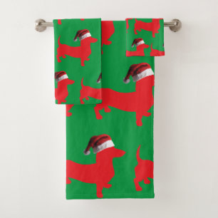 Conjunto De Toalhas Um lindo Dachchund Vermelho Vestindo um chapéu de