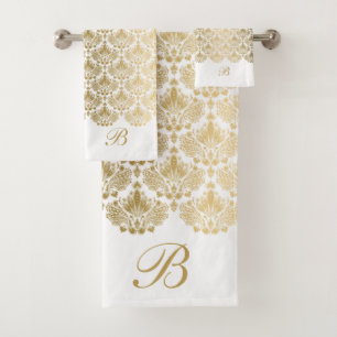 Conjunto De Toalhas Um padrão elegante de damascos florais brancos de