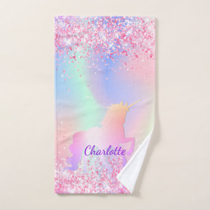 Conjunto De Toalhas Unicorn blush pink roxo glitname girl