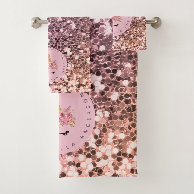 Conjunto De Toalhas Unicórnio Glitter de Ombre Personalizado (Insitu)