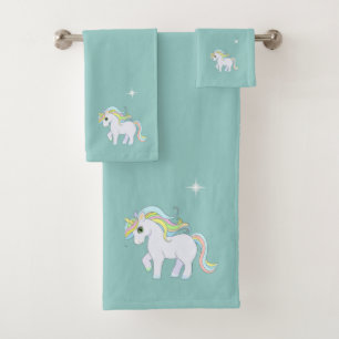 Conjunto De Toalhas Unicórnio Mágico Fofo & Estrela em Azul Claro