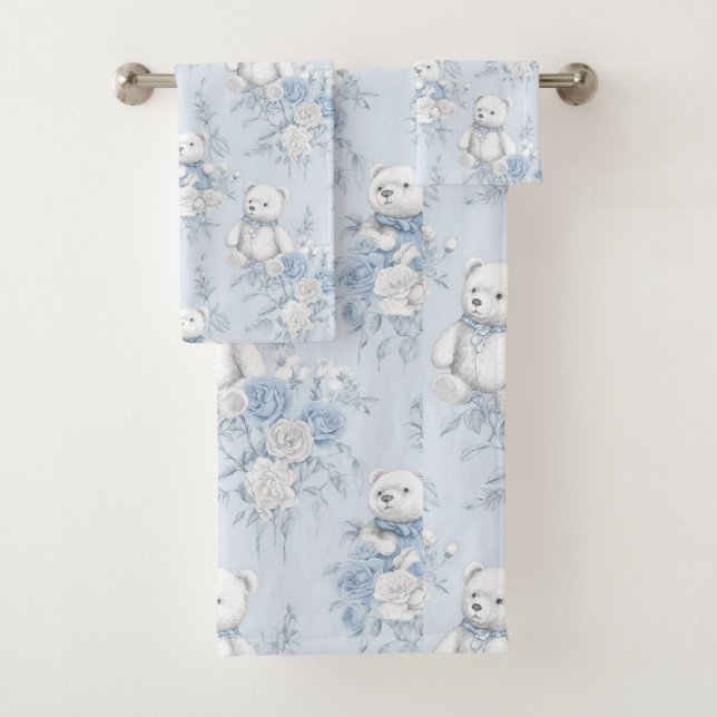 Conjunto De Toalhas ursinho de peluche com rosas azuis (Insitu)