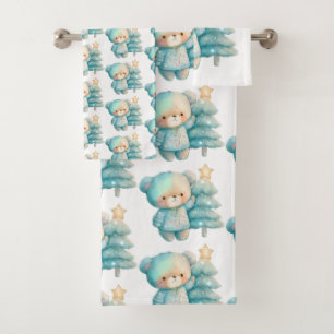 Conjunto De Toalhas Urso Bonito e Padrão de Férias de Árvore de Natal