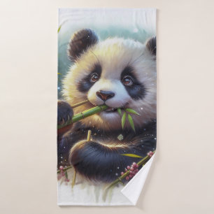 Conjunto De Toalhas Urso Panda Adorável Comendo Bambu