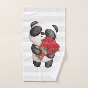 Conjunto De Toalhas Urso Panda Bonito com Rose Bouquet
