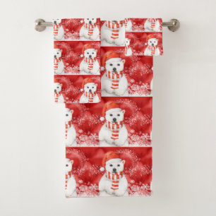 Conjunto De Toalhas urso polar num boné papai noel - flocos de neve c