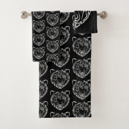 Conjunto De Toalhas Urso Tribal Negro e Branco