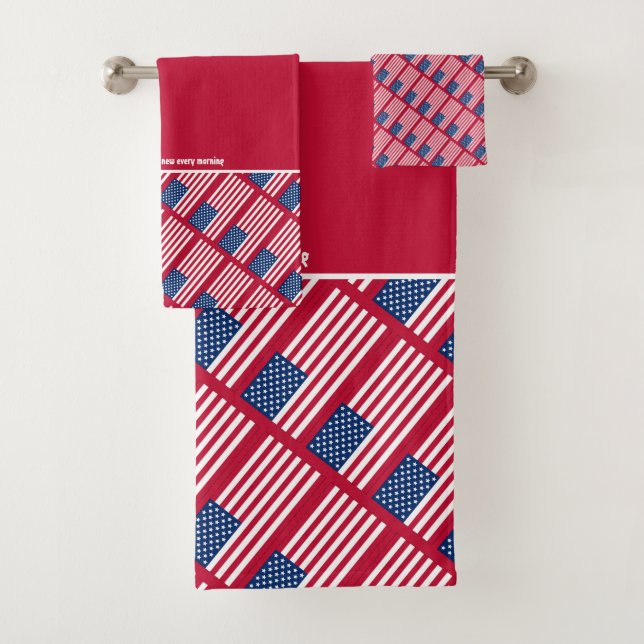 Conjunto De Toalhas US AMERICAN FLAG Personalizado Scripting RED (Insitu)