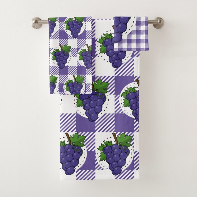 Conjunto De Toalhas Uvas em Xadrez violeta branca (Insitu)