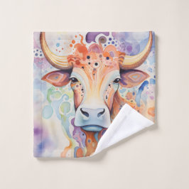 Conjunto De Toalhas Vaca em Aquarela Bubbly Soft
