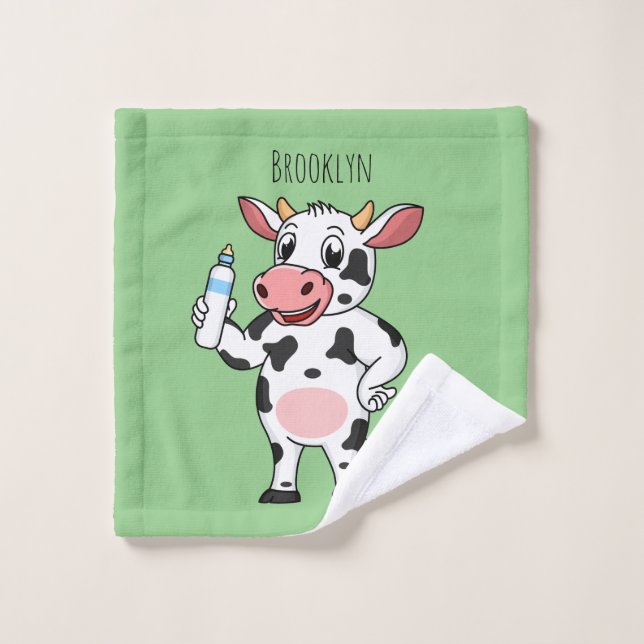 Conjunto De Toalhas Vaca feliz com cartum de mamadeira (Pano de lavar)