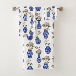 Conjunto De Toalhas Vasos e flores azuis de Chinoiserie