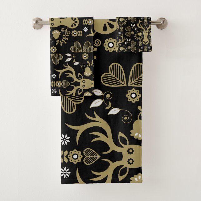 Conjunto De Toalhas Veado Dourado Escandinavo Moderno (Insitu)