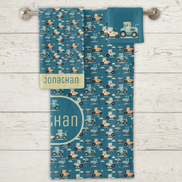 Conjunto De Toalhas Veículo de modelo do trator em forma azul
