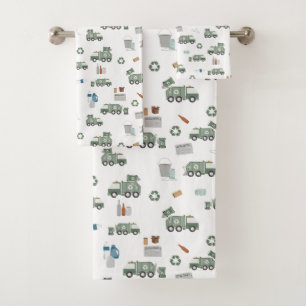Conjunto De Toalhas Veículos para crianças de caminhões de Reciclagem