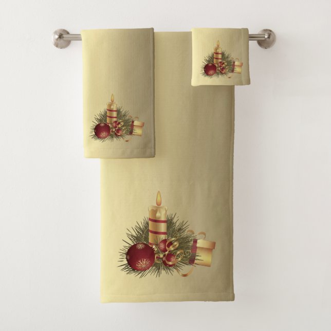 Conjunto De Toalhas Vela de Natal de ouro (Insitu)