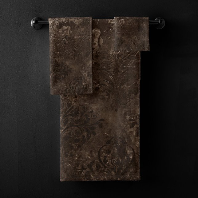 Conjunto De Toalhas Velvety Bronze Damask | Grunge Barroco Marrom (Criador carregado)