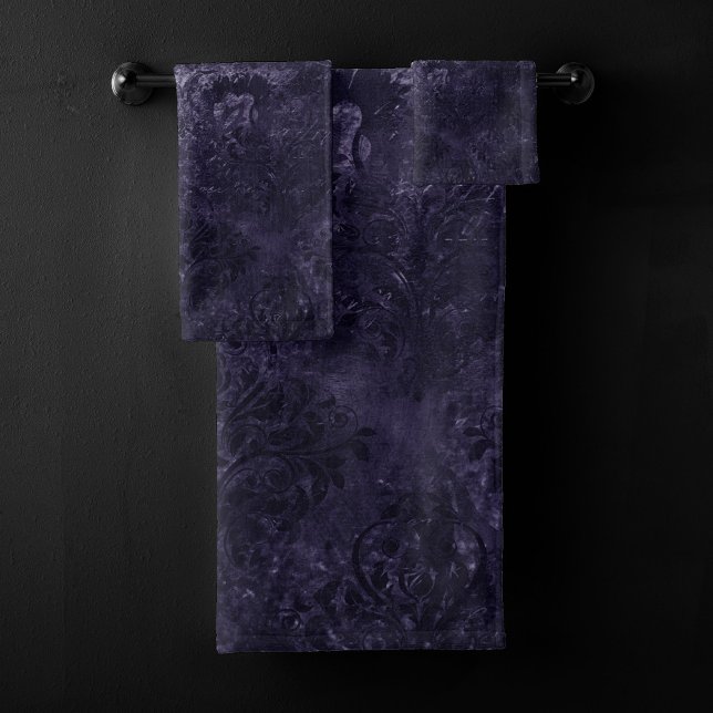 Conjunto De Toalhas Velvety Midnight Damask | Indigo Purple Grunge (Criador carregado)
