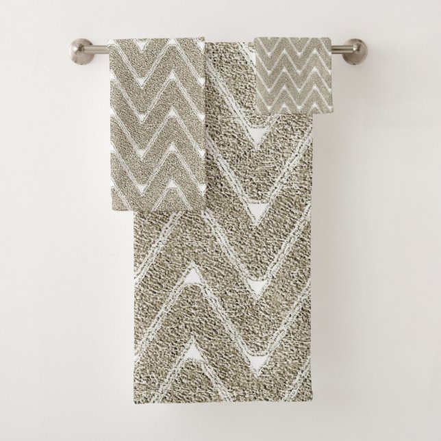 Conjunto De Toalhas Velvety Sand Brown Chevron Patterno (Insitu)