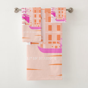 Conjunto De Toalhas Veneza Viagem Art, Itália, Viagem Art, Retro, Rosa