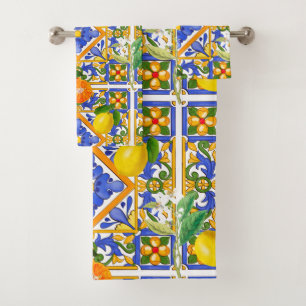 Conjunto De Toalhas Verão, azulejos sicilianos, citrinos, laranjas, ma