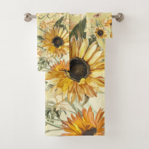 Conjunto De Toalhas Verde Amarelo Ombro Cor d'água Fundo Girassol