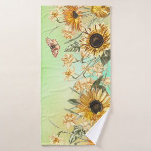 Conjunto De Toalhas Verde Amarelo Ombro Cor d'água Fundo Girassol