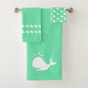 Conjunto De Toalhas Verde azul marinho do Aqua da baleia dos desenhos
